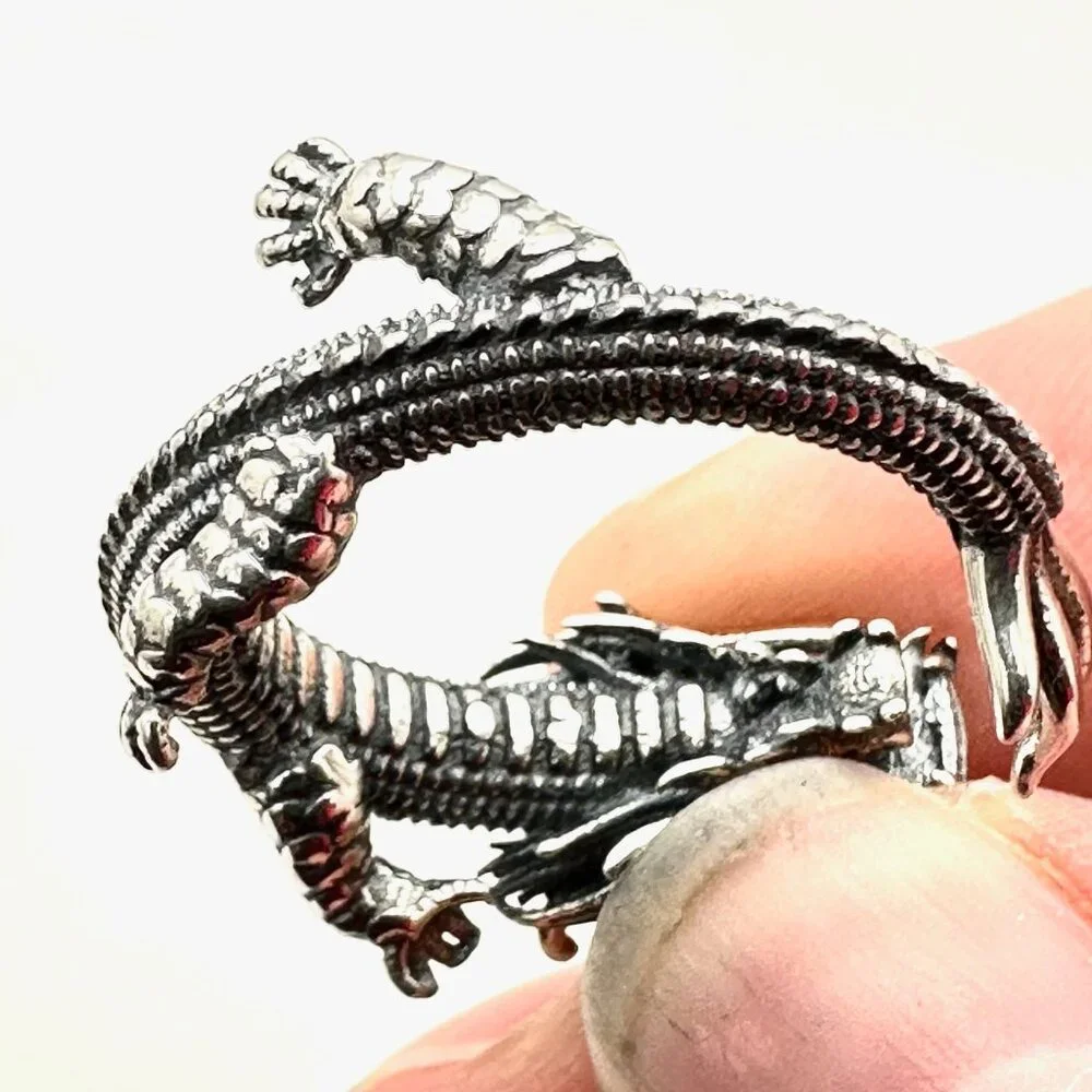 Very Cool Mens Womens Ring Sterling Silver Red Garnet Eyes Dragon Size 8